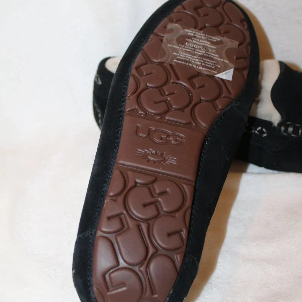 NEW UGG WOMEN'S ANSLEY SUEDE SHEARLING‎ LINED MOCCASSIN SLIPPERS BLACK - Picture 5 of 6